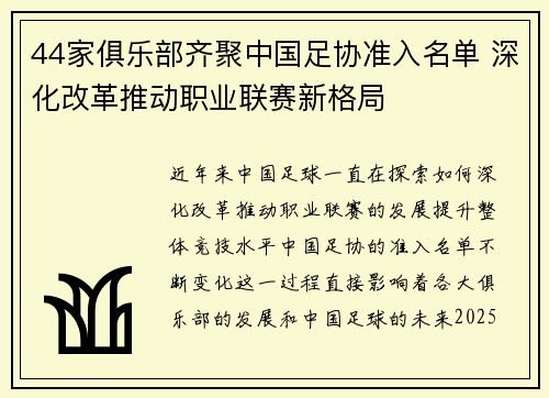 44家俱乐部齐聚中国足协准入名单 深化改革推动职业联赛新格局