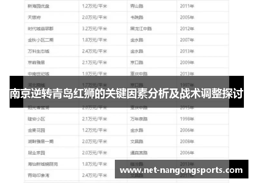 南京逆转青岛红狮的关键因素分析及战术调整探讨